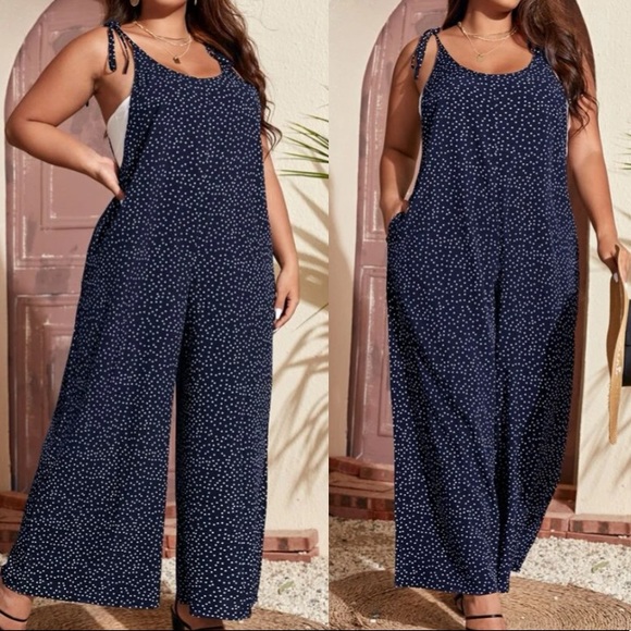 Boho Plus Polka Dot Pocket Wide leg Jumper Jumpsuit - Picture 10 of 12